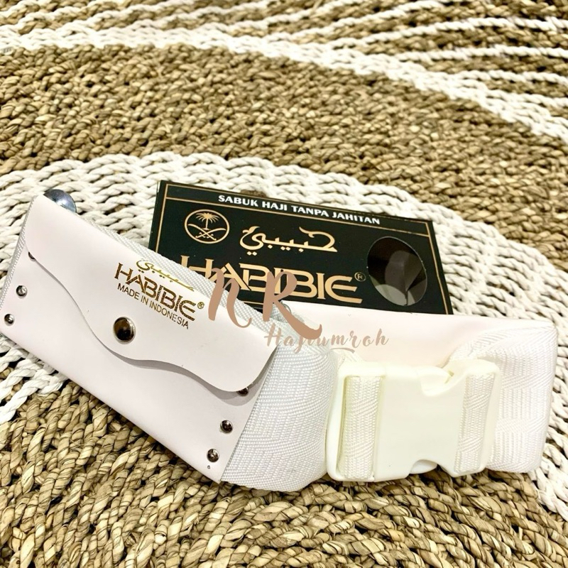 SABUK SLOP IHROM PRIA , SABUK UMROH DAN HAJI WARNA PUTIH merk Habibie slop putih