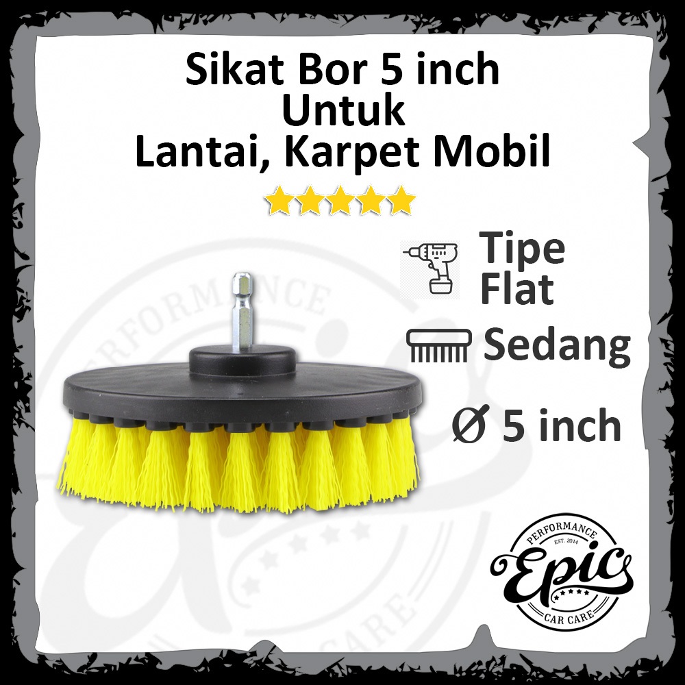 Sikat Bor Tangan Bor Listrik Baterai Untuk Karpet Lantai Sikat Bor Tipe Flat 5 inch Kekerasan Bulu S