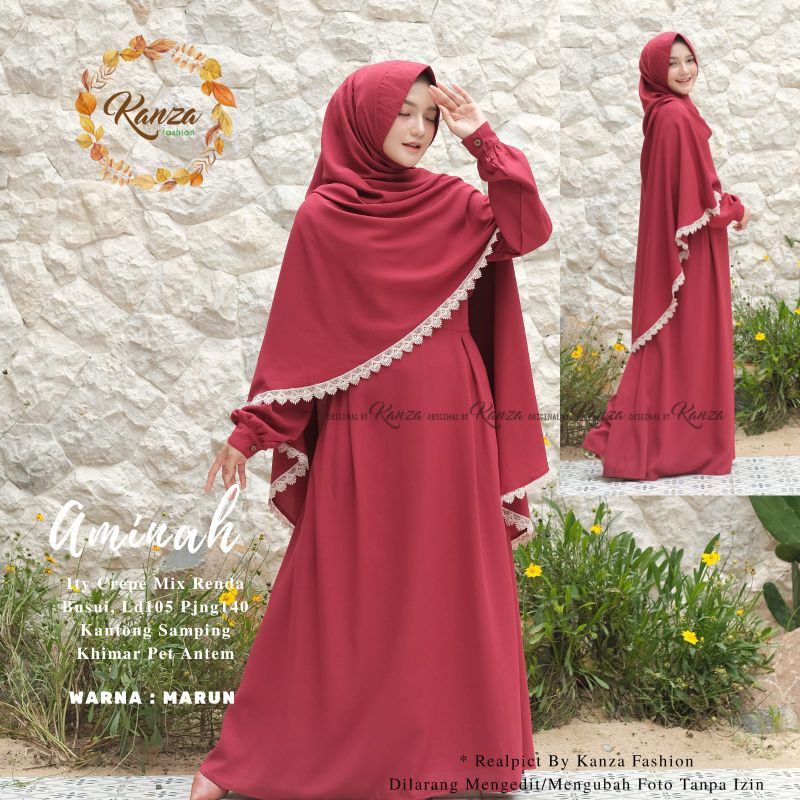 Aminah Syar'i / Aisyah Syar'i ORI KANZA FASHION | Gamis Set Jilbab Syar'i