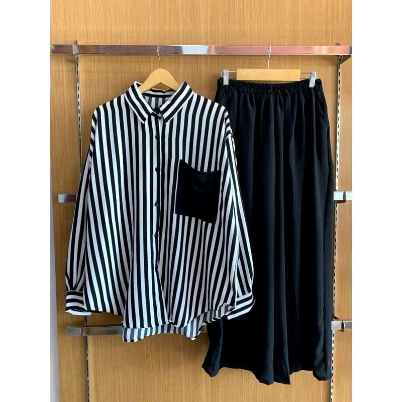 SETELAN CRINKLE MOTIF GARIS SALUR // ONE SET WANITA TERBARU KEKINIAN SETELAN BAJU DAN CELANA CRINKLE