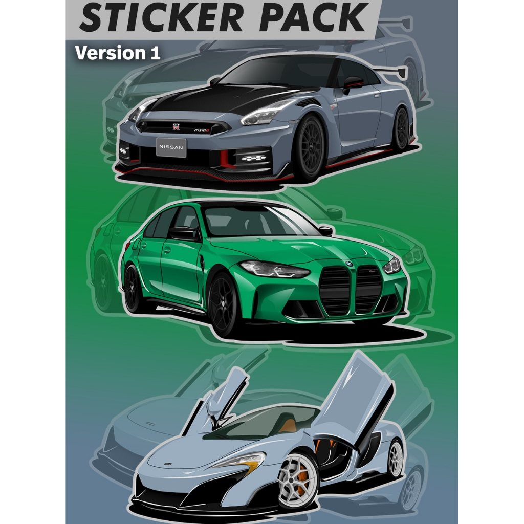 Sticker Pack Mobil Otomotif V1 by Bosxooo | Nissan GTR Nismo | BMW M3 | Mclaren 675lt