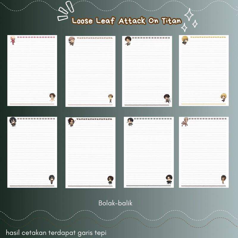 

Loose leaf / isi kertas binder Attack On Titan / loose leaf anime