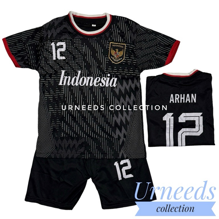 Potongan Harga COD  SETELAN BAJU BOLA ANAK TERBARU 224 TIMNAS HITAM  STELAN JERSEY FUTSAL TIMNAS MUR