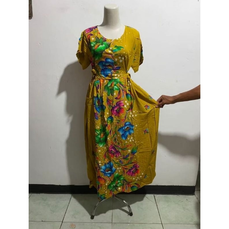Daster Gaun Bunga Kuning / kencana ungu original label biru /ikat tali samping busui