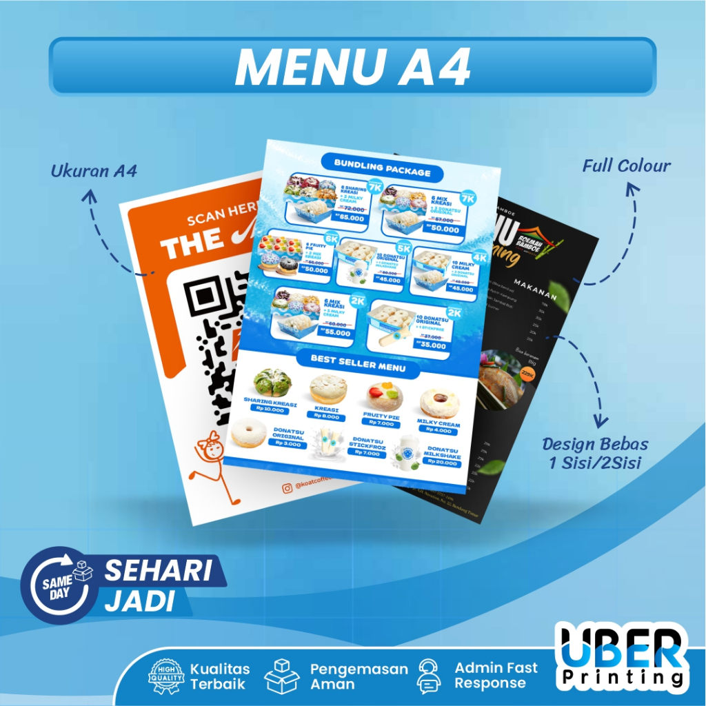 Cetak Menu A4 / Print Menu + Laminating A4/ Artpaper Menu A4