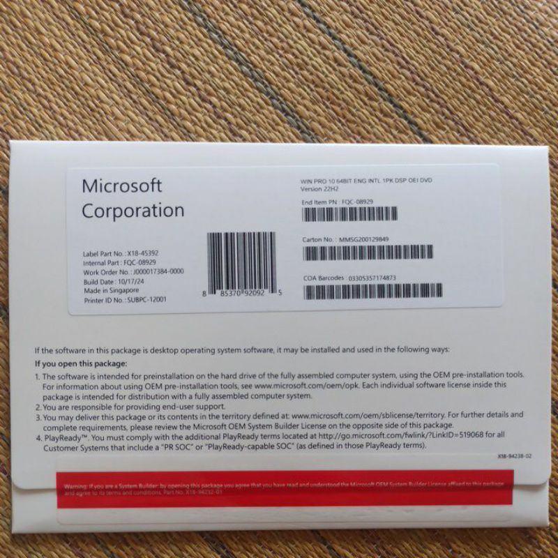 WINDOWS 10 PRO ORIGINAL 64 BIT