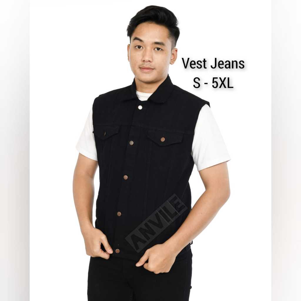 Rompi Jumbo Pria Wanita Vest Jeans Besar Jaket Bigsize Tanpa Lengan Hitam XXL XXXL XXXXL XXXXXL
