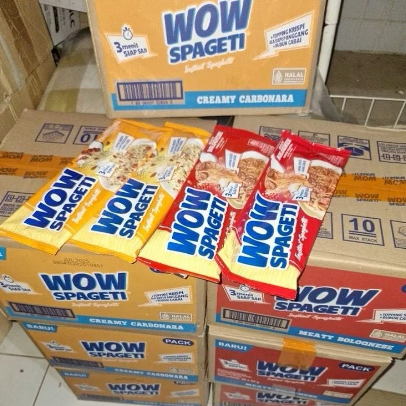 

Satu Dus Spageti Wow Isi 40 Pcs / Pasta Spagetti Instan Carbonara n Bolognese