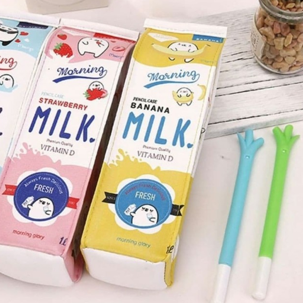 

Tempat pensil kotak pulpen susu milk penghapus penggaris rautan unik - Banana Milk