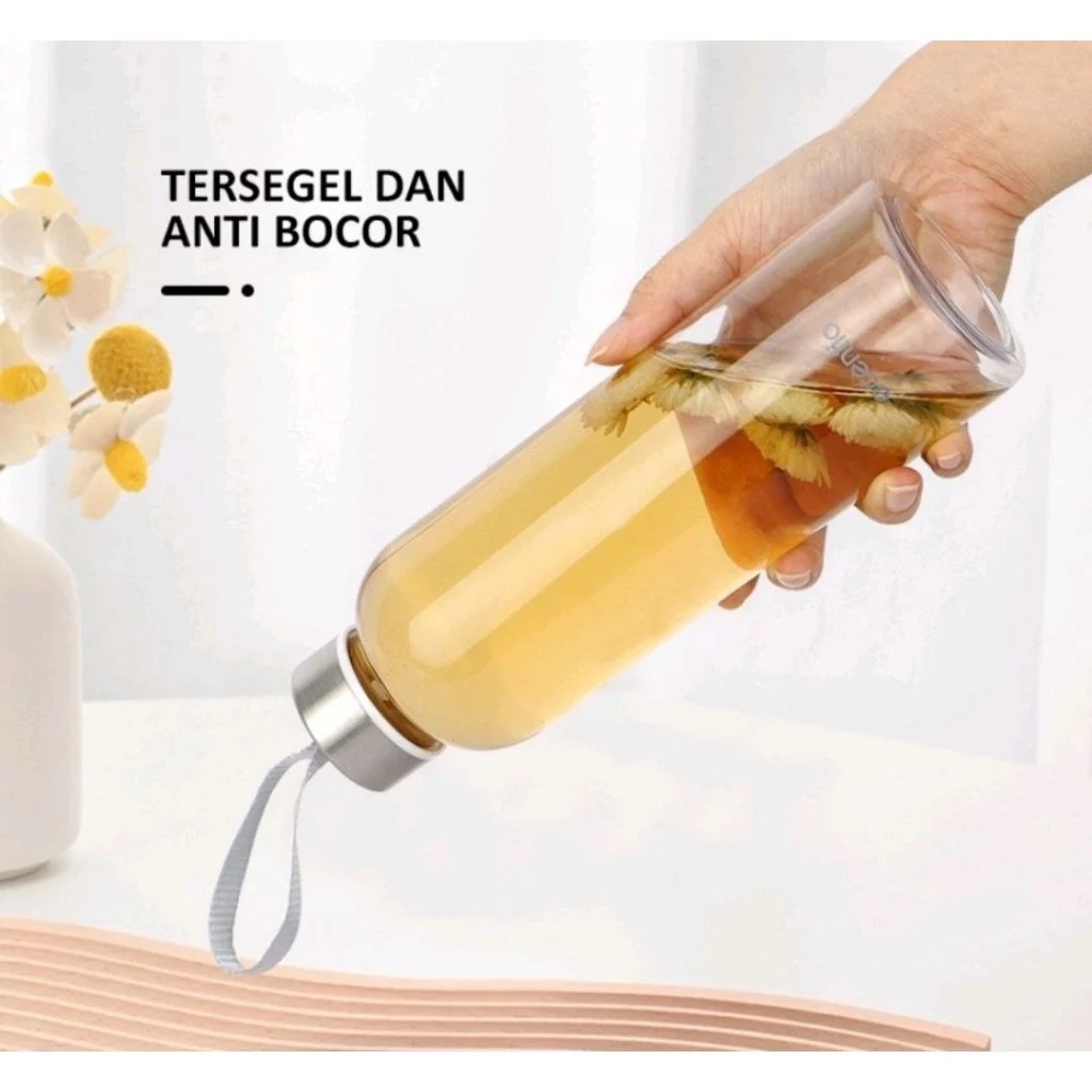 Botol Aesthetic Kaca - Botol Minum Kaca Bening - Botol Kaca