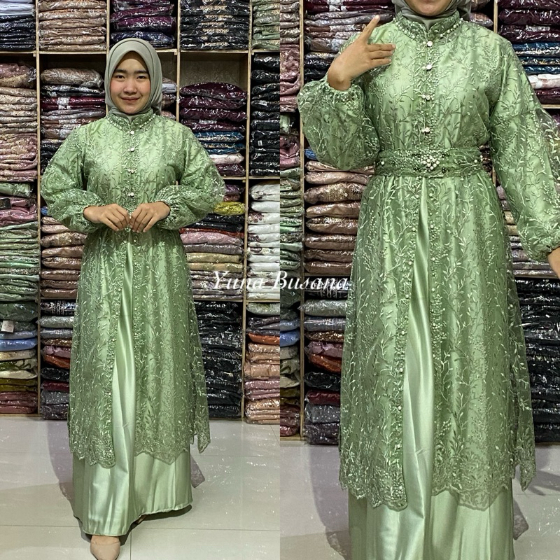 YUNA BUSANA - CUCI GUDANG BRUKAT OUTER DRESS KONDANGAN SAGE
