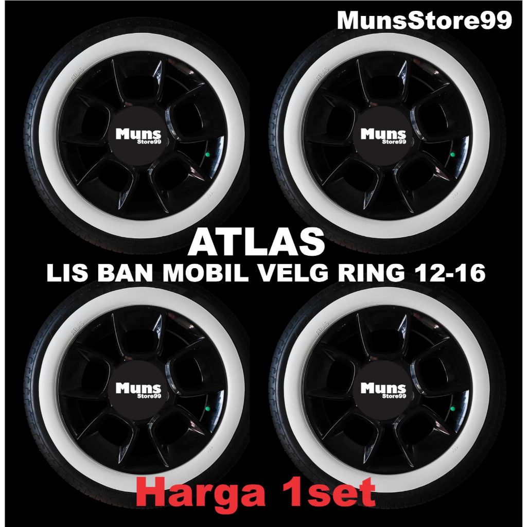 Lis ban Mobil White Wall Ban Mobil Velg Ring 12-16 Putih Polos Atlas Original