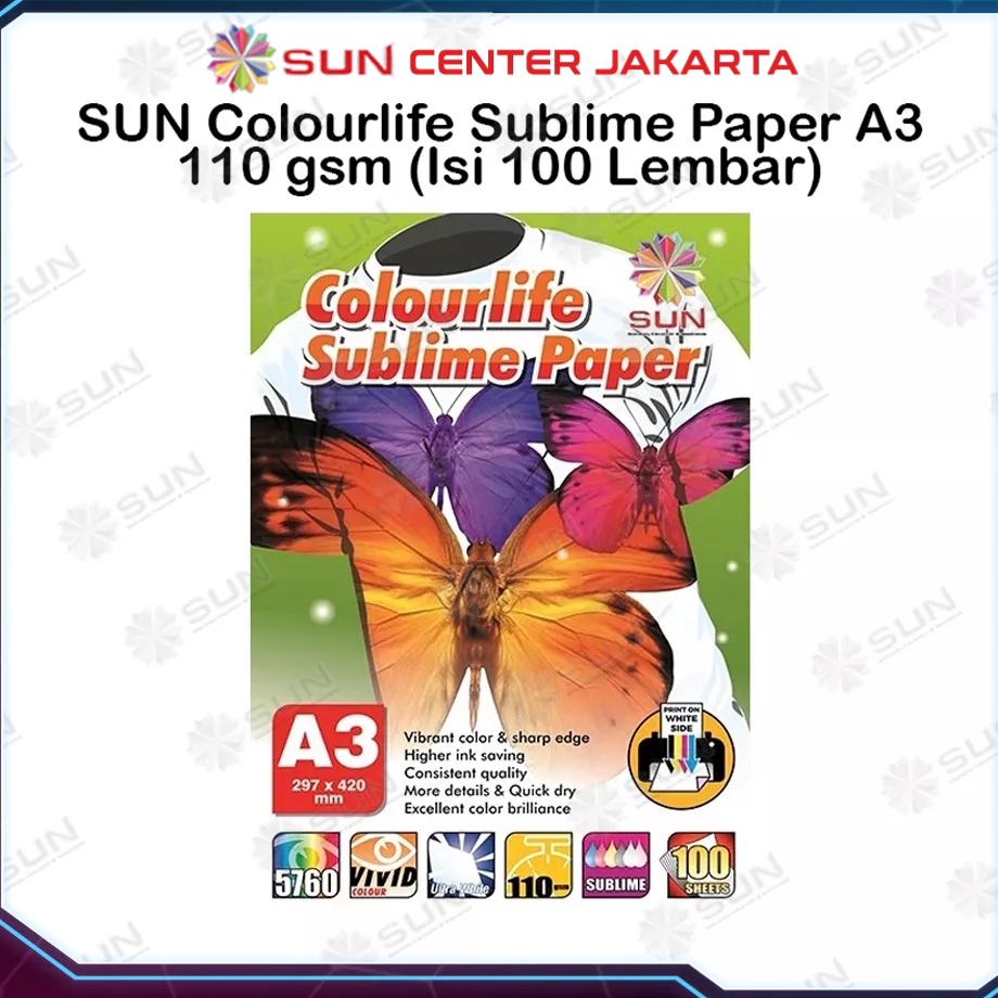 

Grosir Kertas Sablon Sublim Transfer Paper A3 11 Gsm SUN Colourlife Sublime Paper A3 isi 1 Lembar untuk mesin press mug mesin press kaos keramik piring topi plat alumium puzzle bantal P61