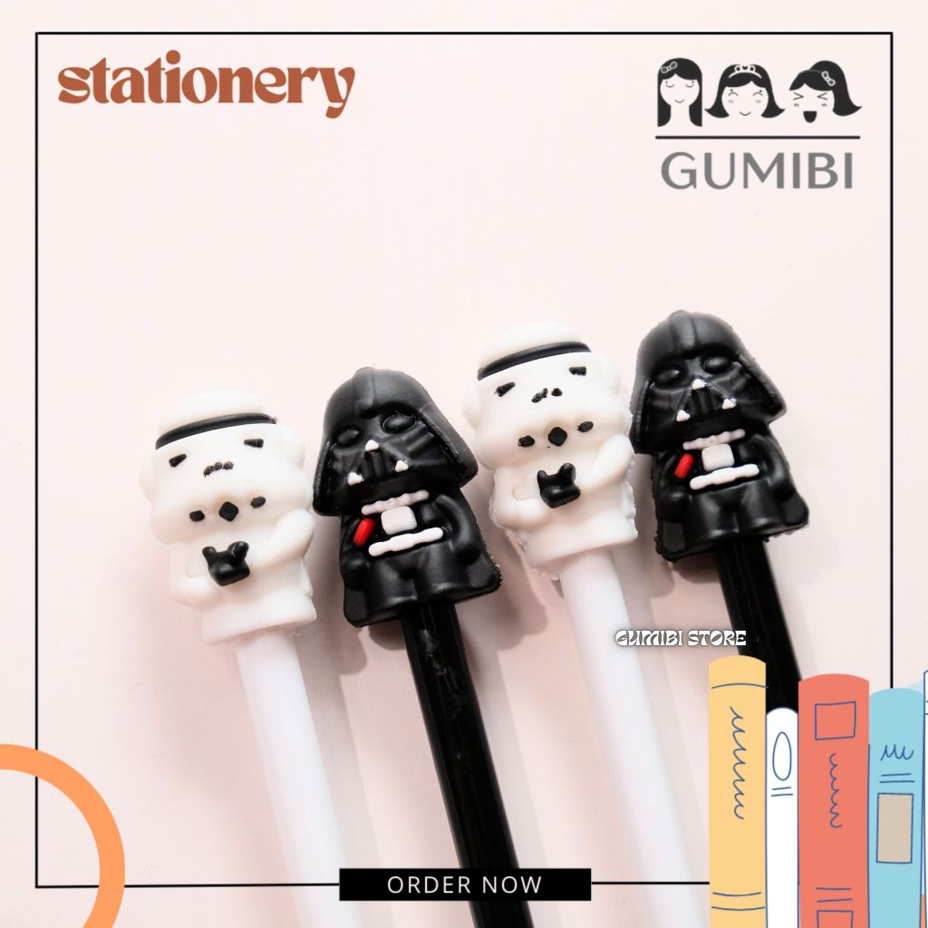 PULPEN GEL PENA BOLPEN GEL KARAKTER STAR WARS BONEKA BLACK WHITE PEN GEL LUCU IMUT TERMURAH GUMIBI S