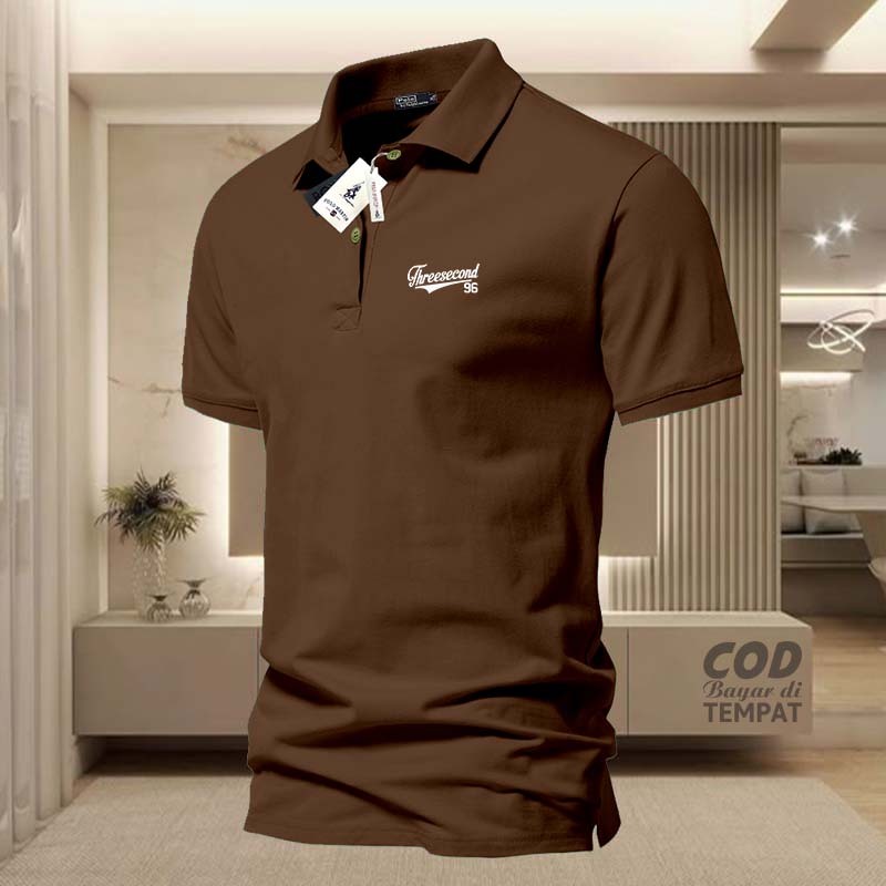 COD T-shrit POLO kerah 3Second Text 96 Kiri Putih Kaos Kerah Dewasa Shirt / Kaos Wangki Pria Polo / 