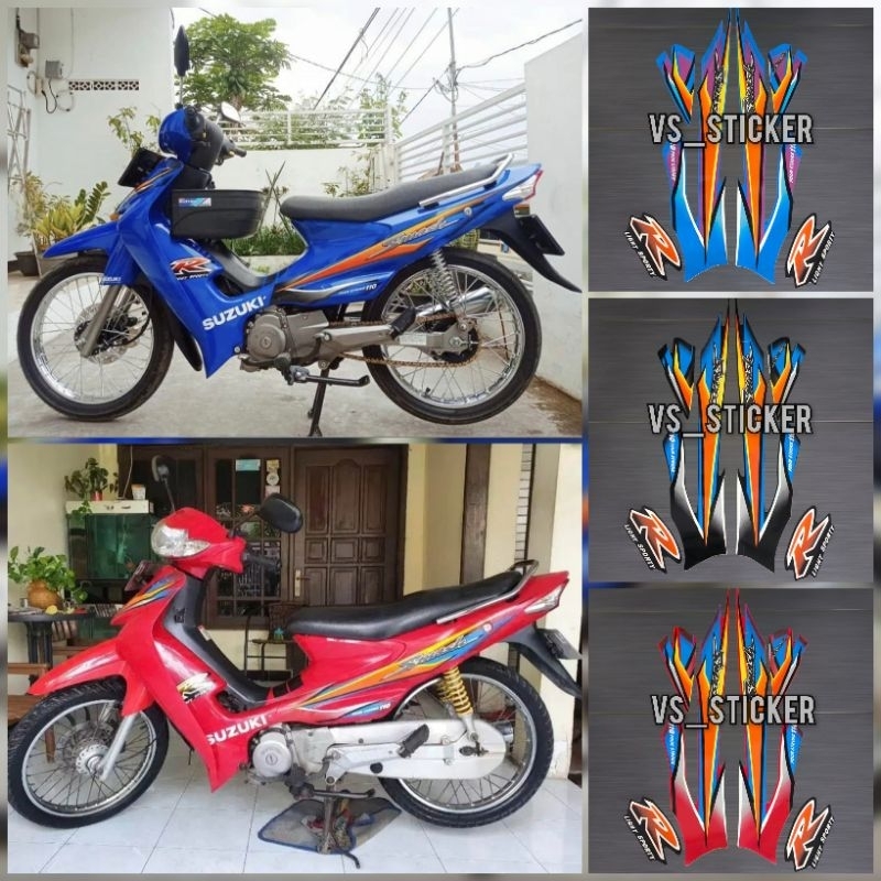 STRIPING LIST BODY STANDAR MOTOR SUZUKI SMASH 110 R 2002 2003 MERAH HITAM BIRU