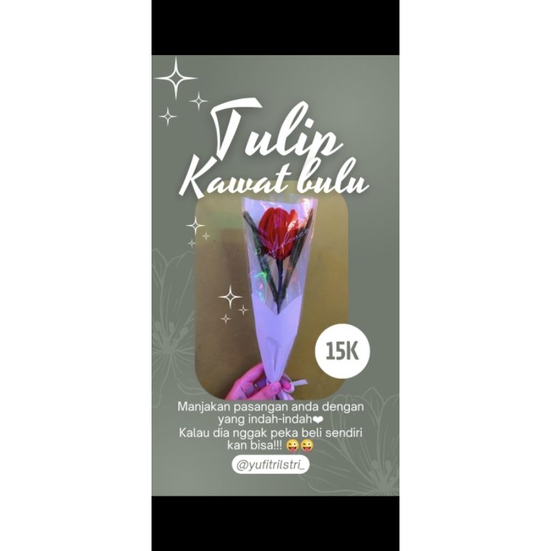 single tulip kawat bulu, bucket mini, bunga tulip