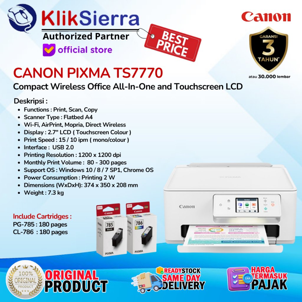 Canon PIXMA TS7770A Printer All-in-One WiFi Wireless