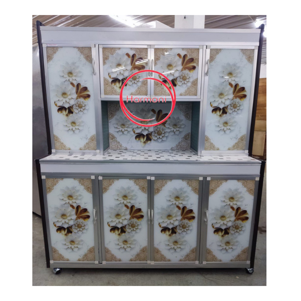 RAK PIRING ALUMUNIUM 4 PINTU PVC RODA LEMARI PIRING ALUMUNIUM 4 PINTU RAK DAPUR 4 PINTU ALUMUNIUM FR