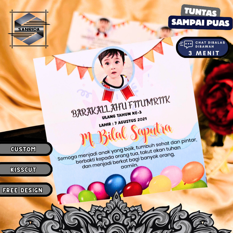 

2-4 Stiker Ultah Anak Ulang Tahun Label Bentuk Kotak Sticker Undangan Ulang Taun Uk.Kecil Sanrida