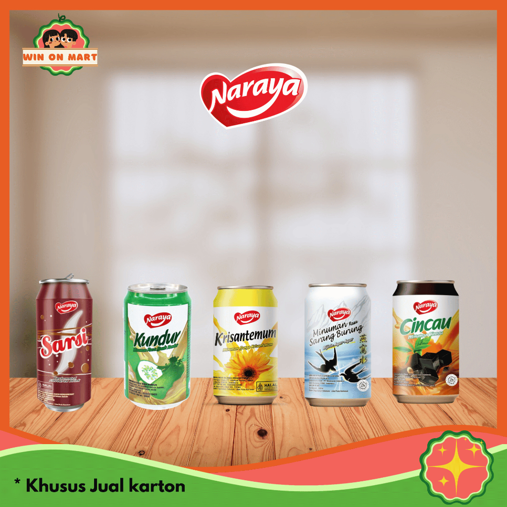 

Minuman | Naraya Minuman Kaleng | Teh Bunga | Sarang Burung | Kundur | Sarsi | Cincau [DUS]