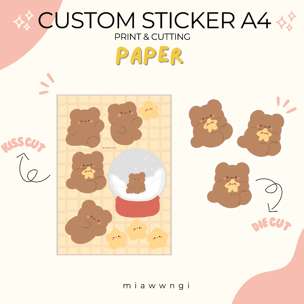 

[ MIAWWNGI ] CUSTOM Cetak Cutting Stiker A4 Paper Glossy