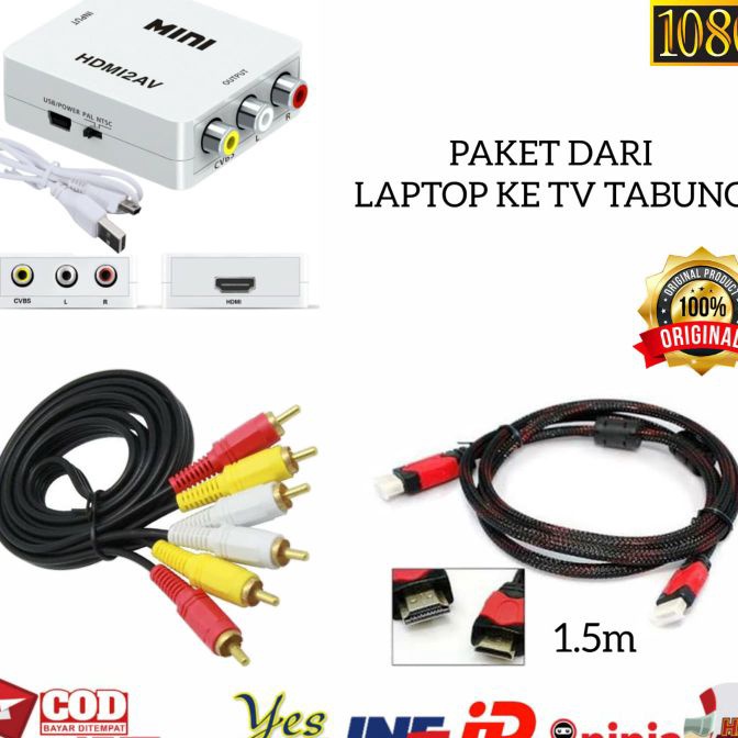KP8 COD HDMI LENGKAP DARI LAPTOP STB PS3 KE TV TABUNG  CONVERTER HDMI TO AV RCA HDMI2AV ADAPTER  KAB