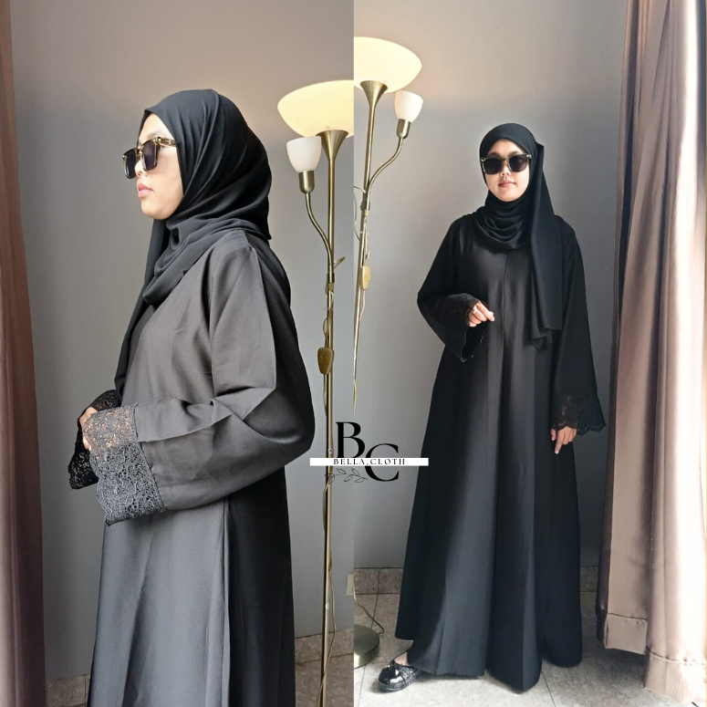 Gamis Abaya Mix Brukat - Abaya Putih Hitam Polos - Abaya turki -Dress Muslimah Remaja Kekinian Terba