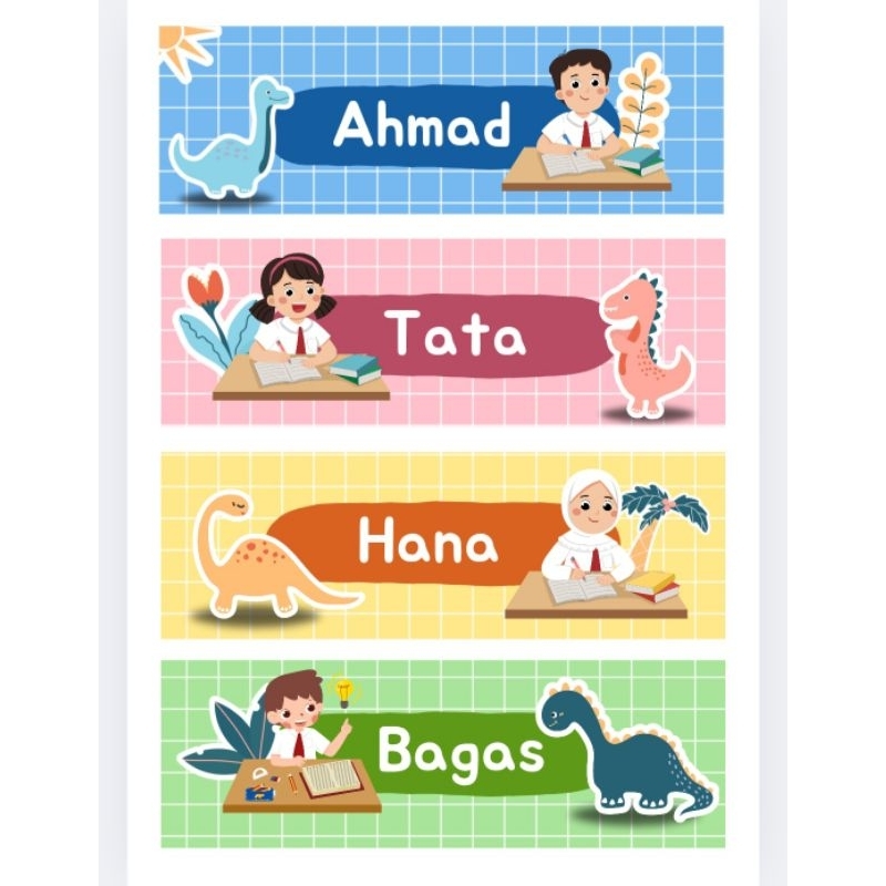 

stiker label nama buku sekolah anak bisa custom