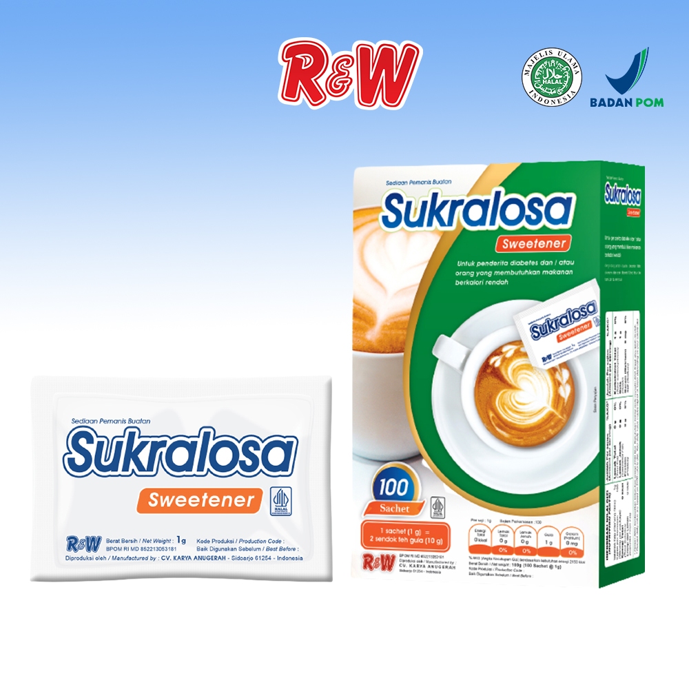 

Sukralosa Gula Rendah Kalori Swetener Rajawali R&W 100 Sachet Bahan Manis Food Sugar Bahan Food Bahan Food