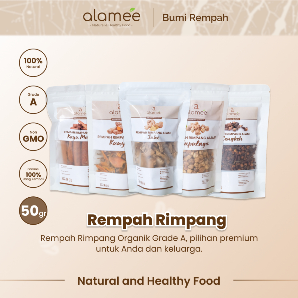 

ALAMEE Bumbu Dapur Rempah Kering 50gr Temulawak Jahe Kapulaga Ketumbar Lengkuas Kayu Manis Cengkeh