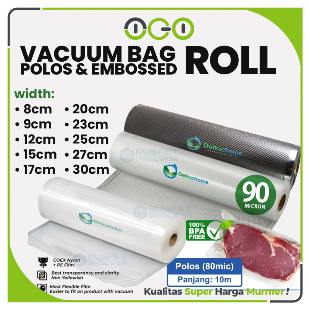 Vacuum Bag Polos / Emboss / Bening / Hitam  Plastik Vakum Makanan Vacum Bag Sealer  - Delkochoice