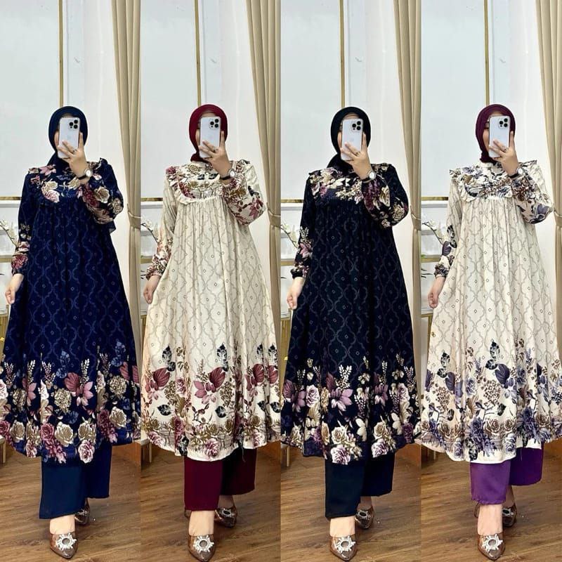 SETELAN LONG TUNIK WANITA TERBARU NAMIRA LONG TUNIK  BAHAN RAYON DIAMOND MIX CRINKLE