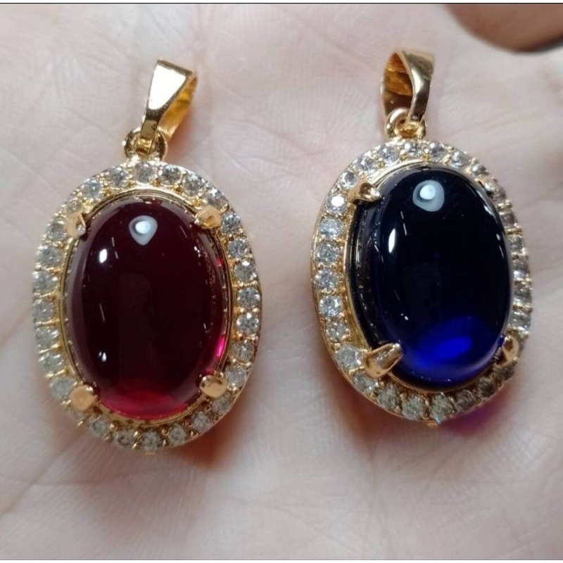 Liontin Batu akik Merah siam& Blue safir siap pakai