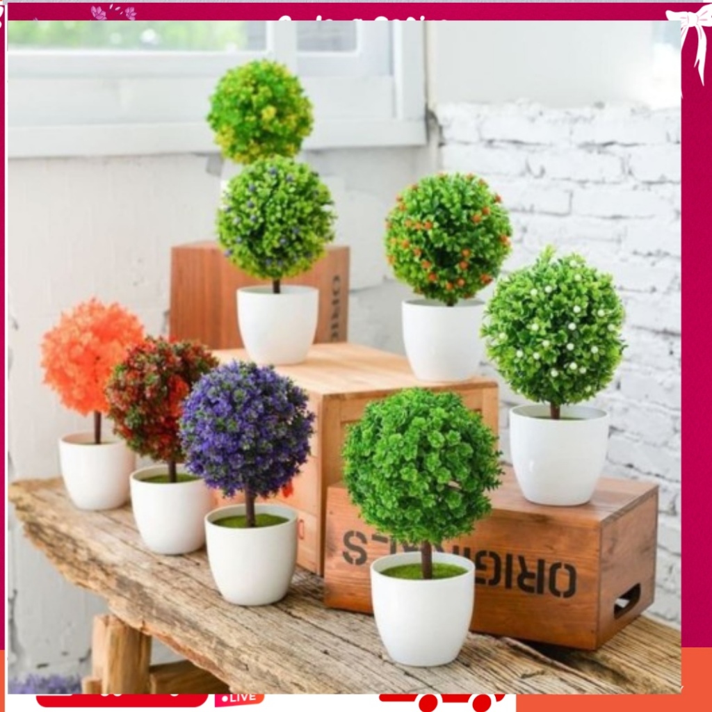Bonsai Bulat: Tanaman Hias Artificial / Bonsai Plastik Dekorasi / Bunga Hias Flower Decor Pot
