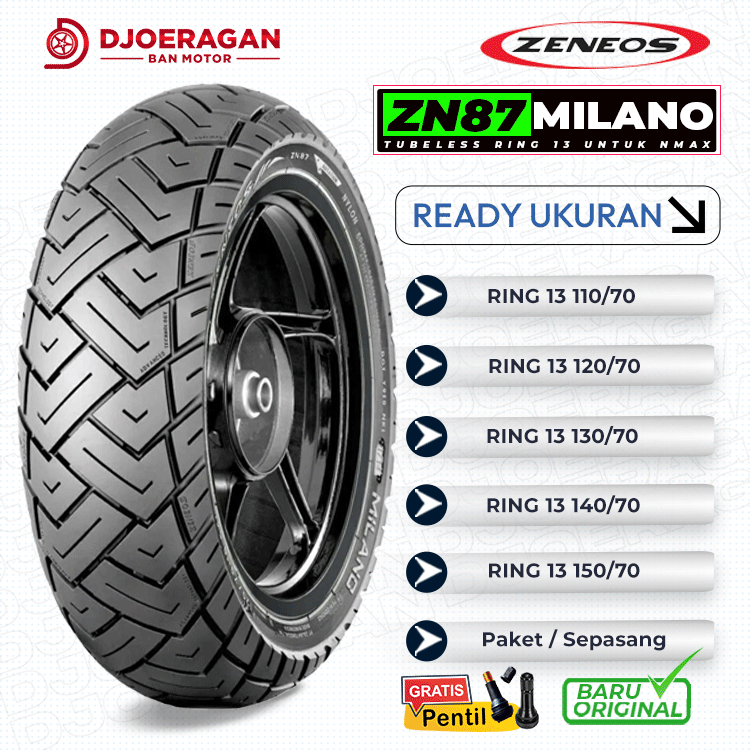 BAN MOTOR NMAX ZENEOS MILANO Ring 13 TUBELESS DEPAN BELAKANG SEPASANG NMAX