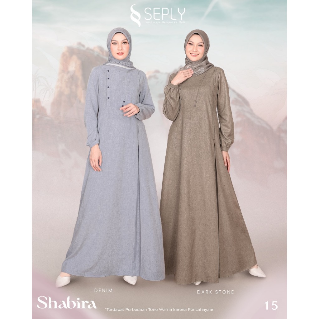 SEPLY GAMIS SHABIRA 15 DENIM, DARK STONE DAILY WEAR, KASUAL WEAR, GAMIS HARIAN, GAMIS PESTA