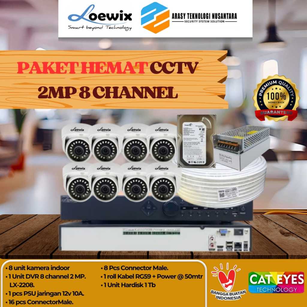 PAKET HEMAT CCTV LOEWIX KAMERA 2 MP 8 CHANNEL INDOOR LX-4F320 CE FULL COLOR+DVR+HARDISK