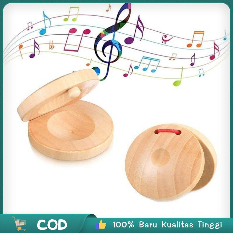 1 pasang Alat Musik Kastanyet Kayu Alat Musik Perkusi Wood  Kastanyet Castanyet Kayu Alat Bantu Untu