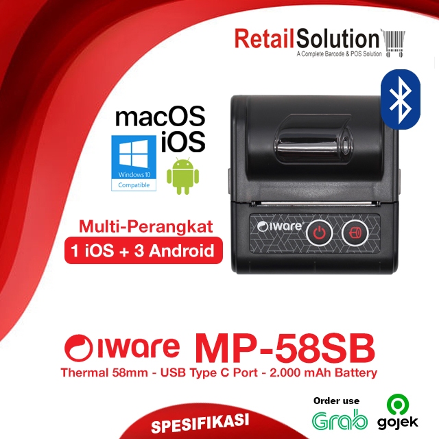 Printer Thermal Kasir 58mm USB BT Bluetooth - Iware MP58-SB MP58SB MP-58SB