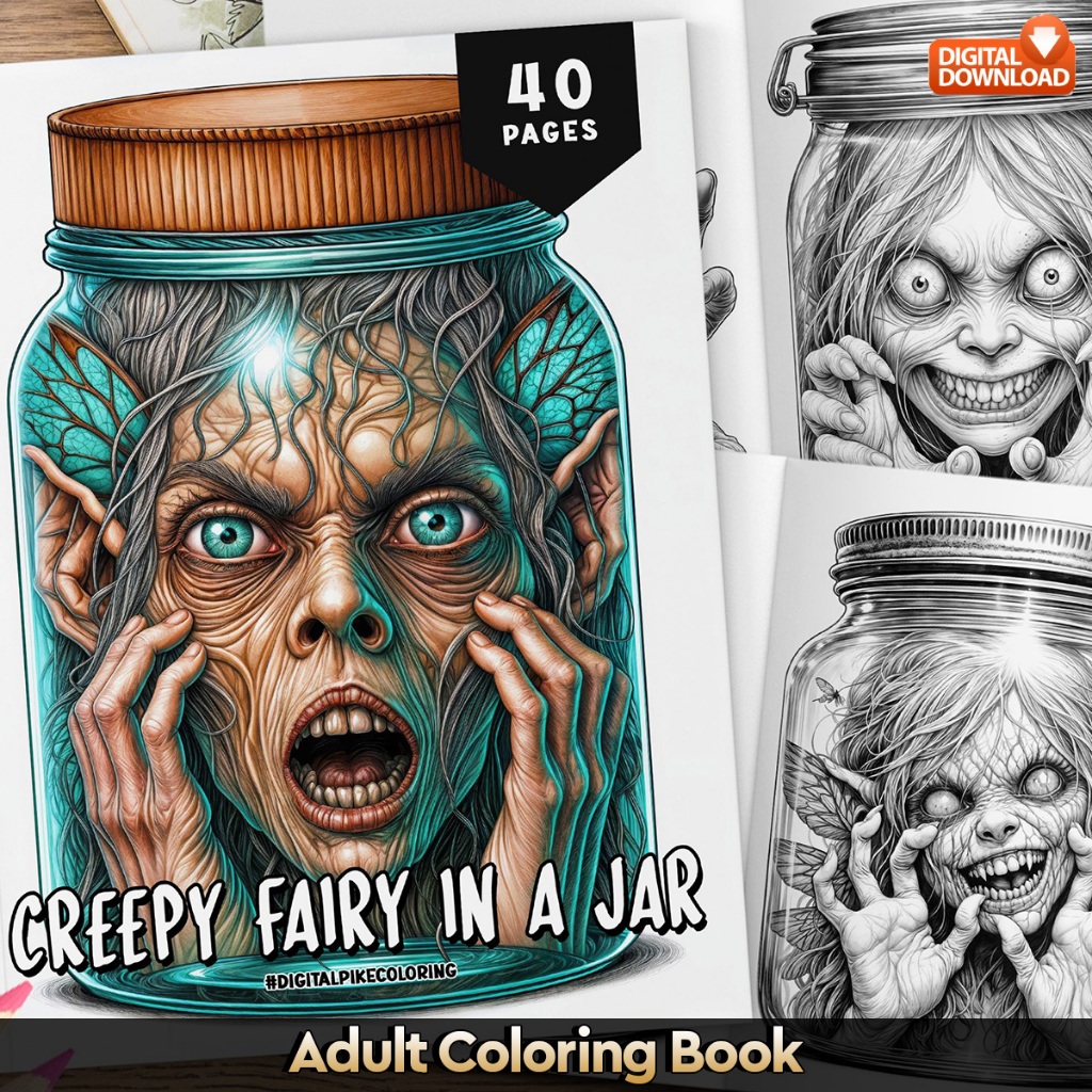 

40 Pages Buku Mewarnai Dewasa - Digital Download - Printable Adult Coloring Book - Jar Creepy Fairy