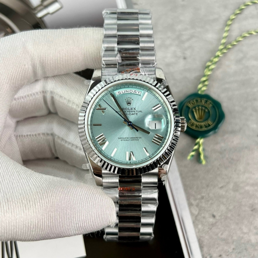 JAM TANGAN ROLEX DAY-DATE ICE BLUE DIAL MODEL ORIGINAL SWISS AUTOMATIC 36MM