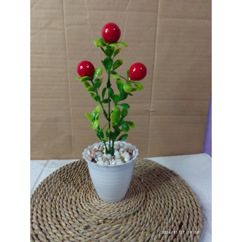SET BUNGA HIAS PLASTIK BUAH CERI MERAH HIASAN DINDING MINI HOMEDECOR PAJANGAN RUMAH HIASAN BUAH