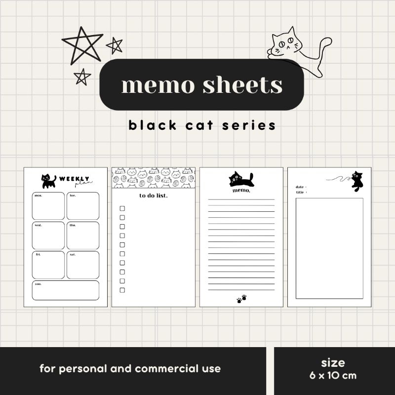 

PRODUK DIGITAL - TEMPLATE MEMO SHEETS NOTEPADS BLACK CAT SERIES