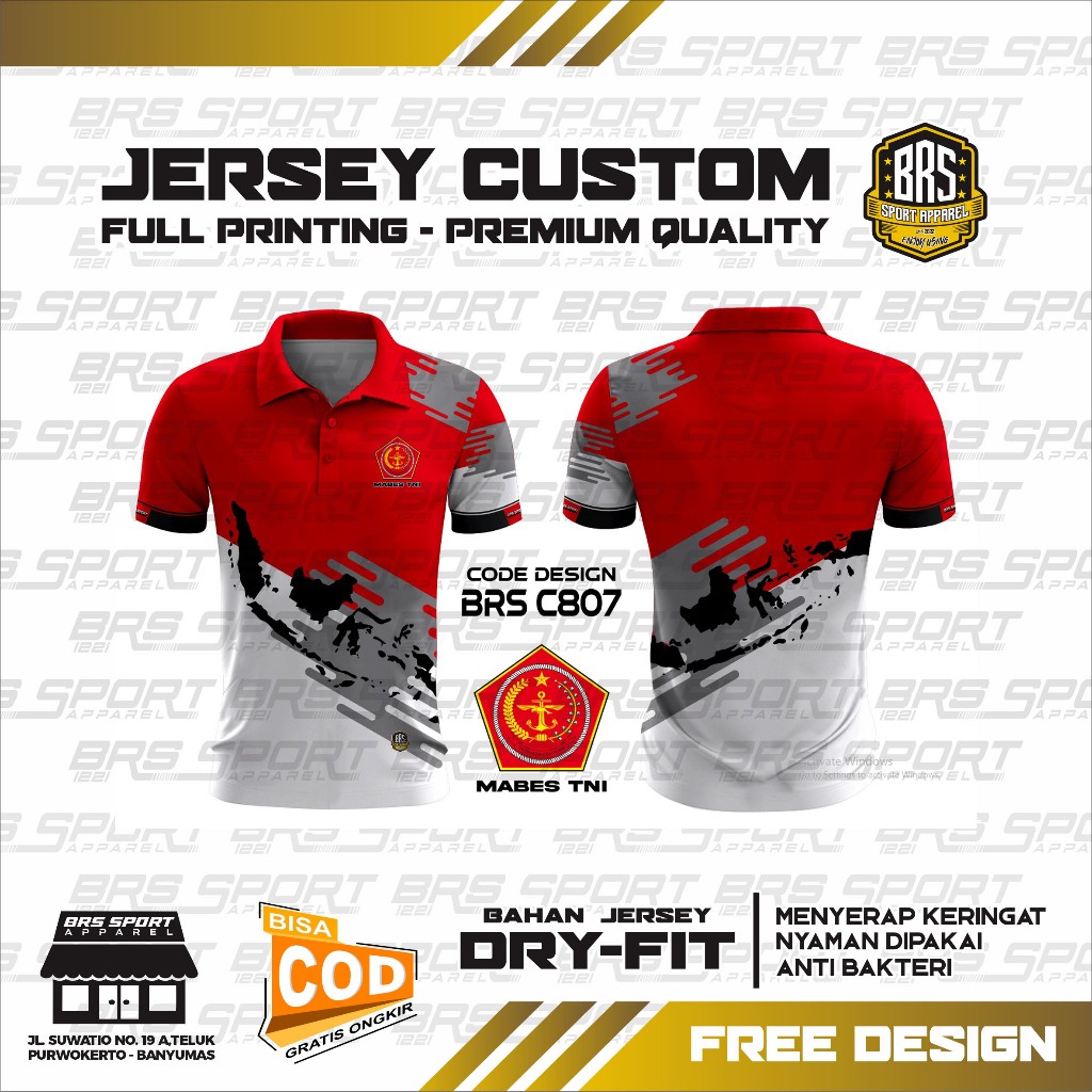 KAOS JERSEY MABES TNI KERAH POLO PRIA WANITA MURAH CUSTOM FULL PRINTING KUALITAS PREMIUM