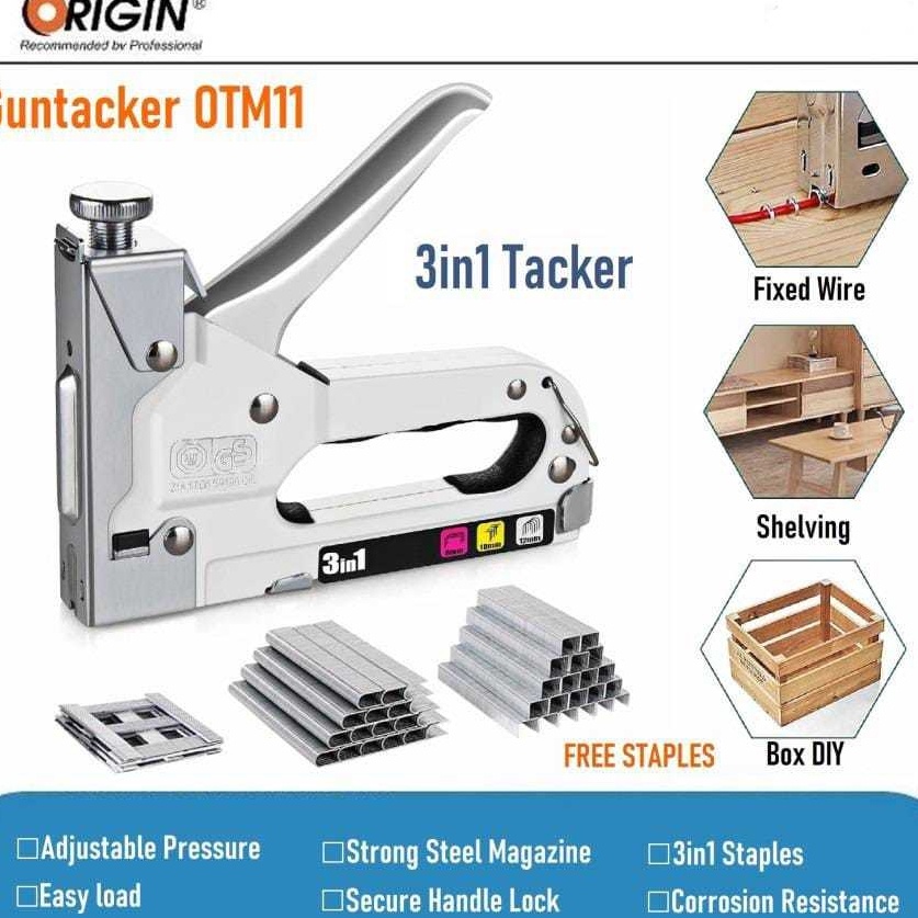 

First Arrival Guntacker 3in1 OTM 11 Stapler Tembak Kayu 1 SET Gun Tacker 3 in 1