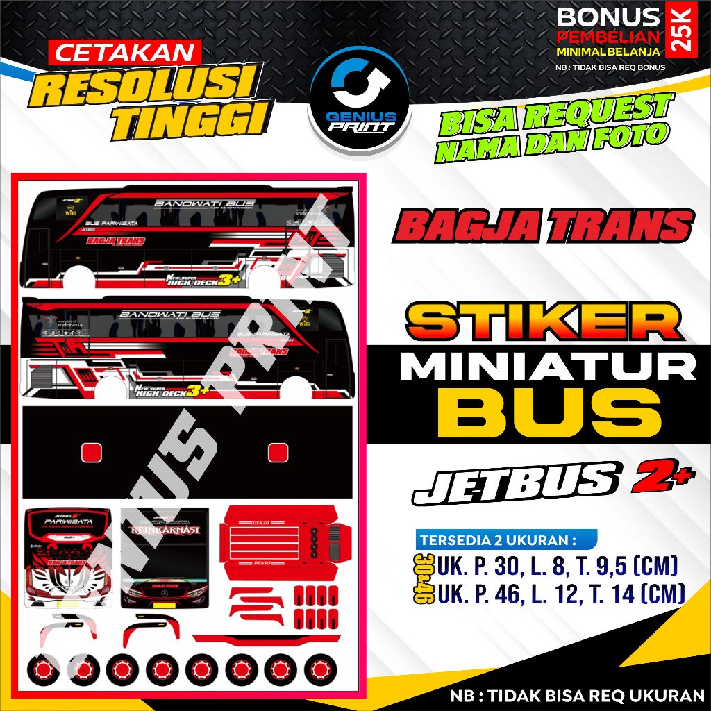 Stiker Miniatur Bus Pariwisata Jetbus 2+ Bagja Trans | Dago Holiday | DB Trans | Kalebas | Mahendra 