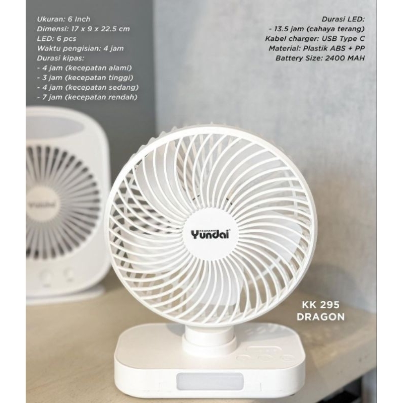 Kipas Angin Portable AC/DC / Kipas angin Meja 6 Inch KK-295 DRAGON KAWACHI