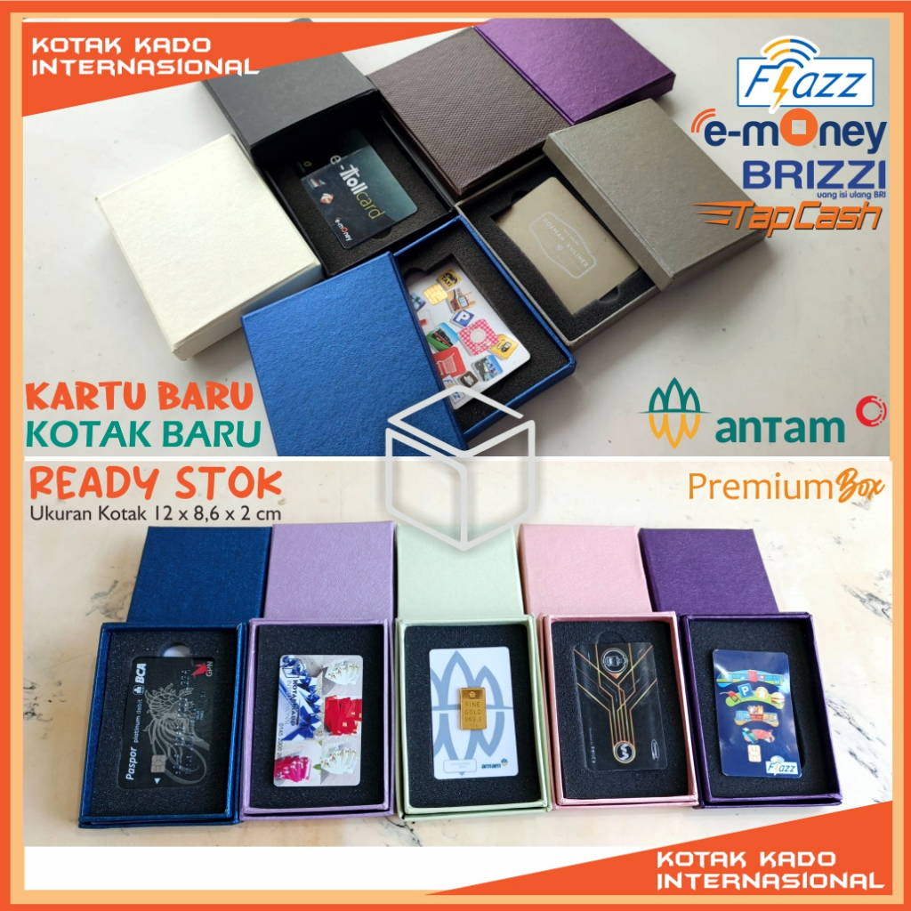 

Kotak kartu flazz emoney etoll brizzi giftset ANTAM dan ATM nametag LOGAM MULIA merchandise souvenir