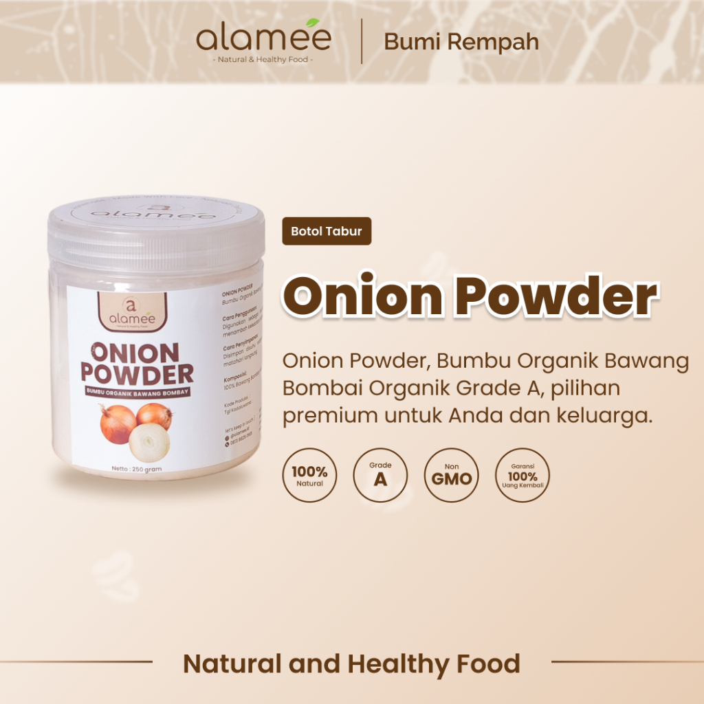 

ALAMEE Bawang Bombay Bubuk Onion Powder Ground Spice Bumbu Bombai Dapur Organik Tanpa Campuran 250g